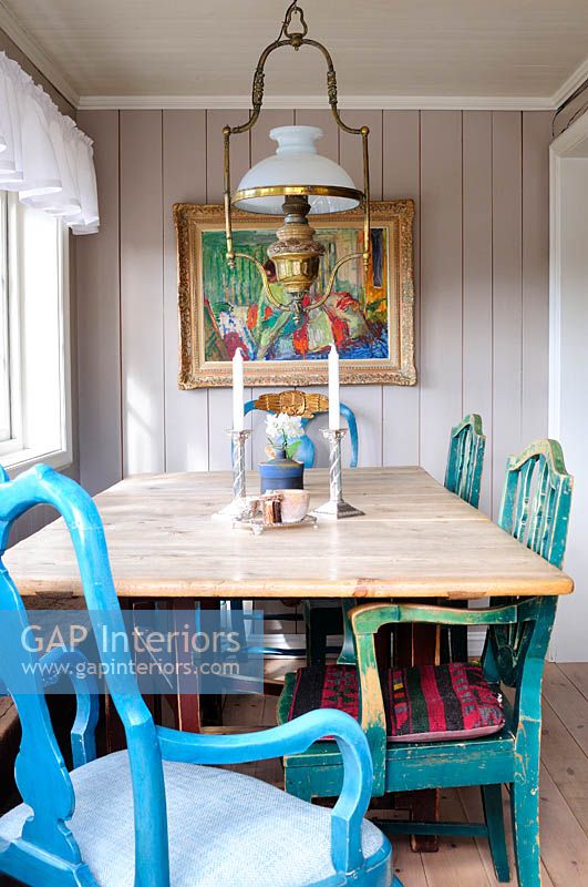 Vintage chairs at dining table