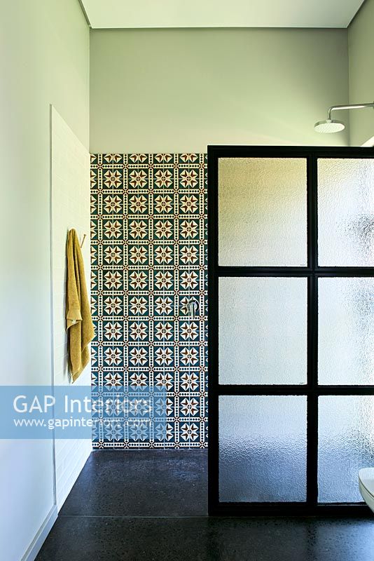 Patterned tiles in shower