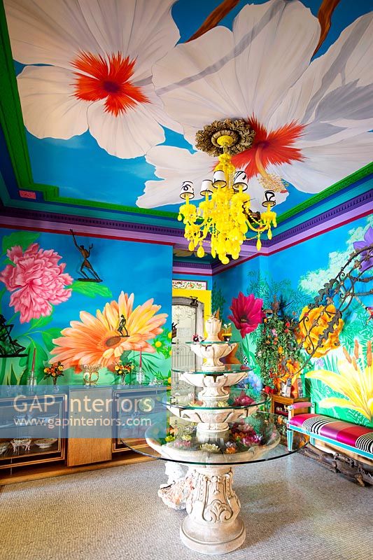 Colourful room with floral murals