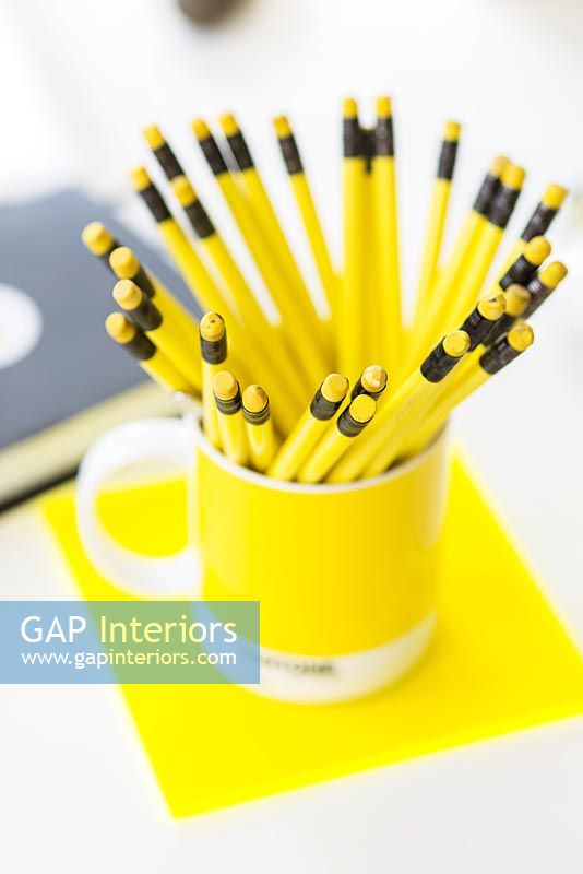 Pencils in colourful mug