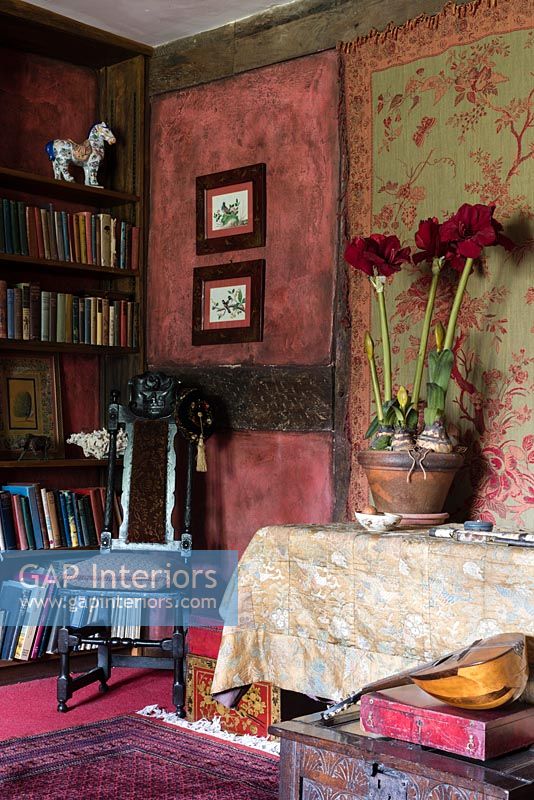 Antique furniture and accessories in the book room -  Cothay Manor