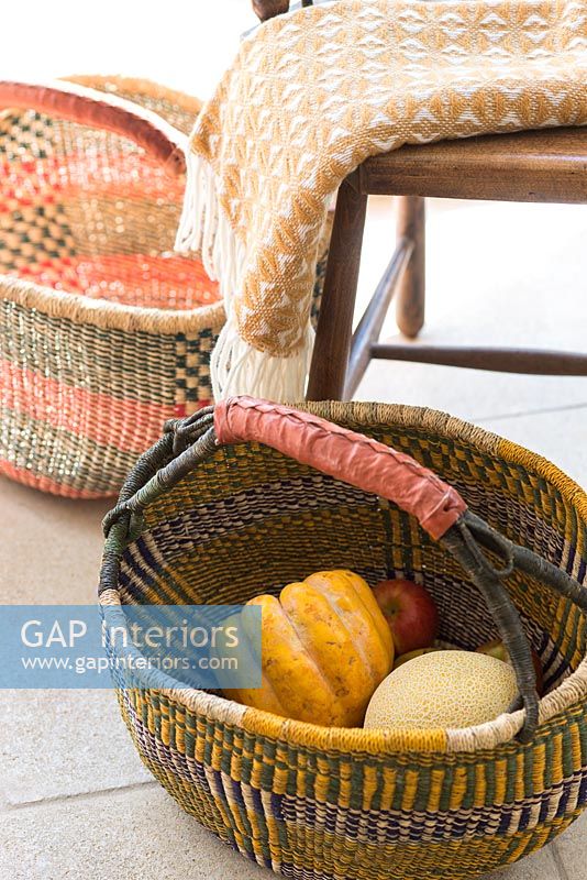 Squashes in patterned basket