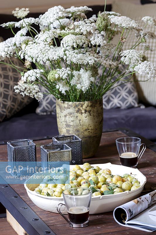 Vase of flowers on coffee table