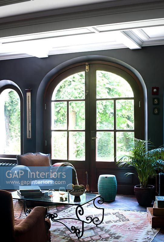 Arched windows in living room