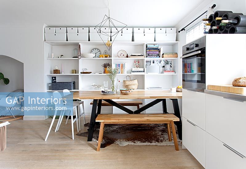 White kitchen and dining area