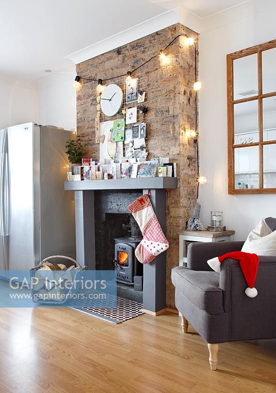 Fireplace with christmas decorations