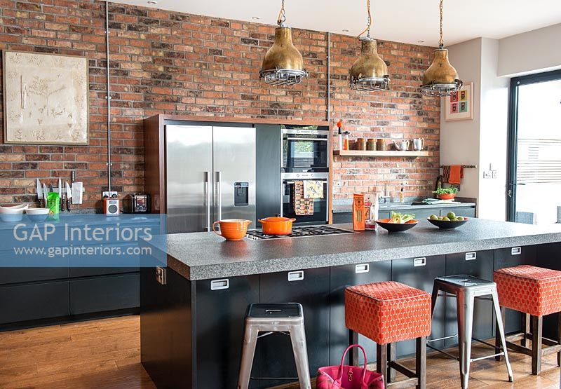 Breakfast bar with colourful stools