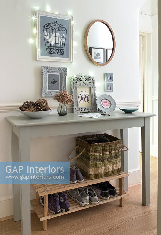 Accessories on grey console table