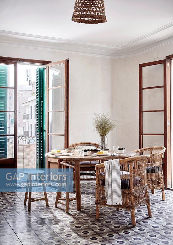 Wooden and cane dining furniture