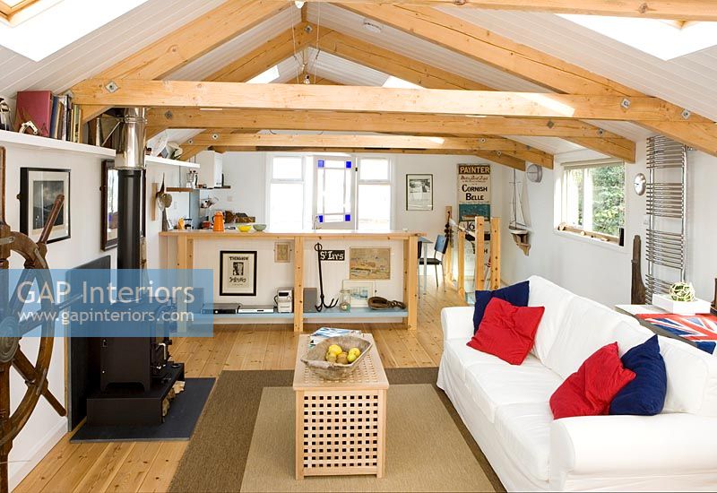 Open plan living space in converted garage