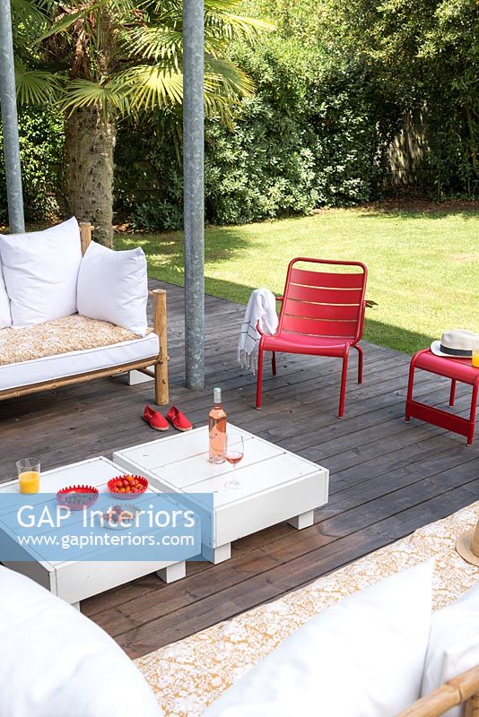 Deck with colourful furniture