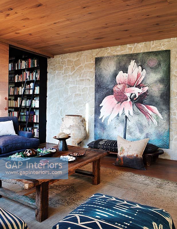 Floral painting in seating area