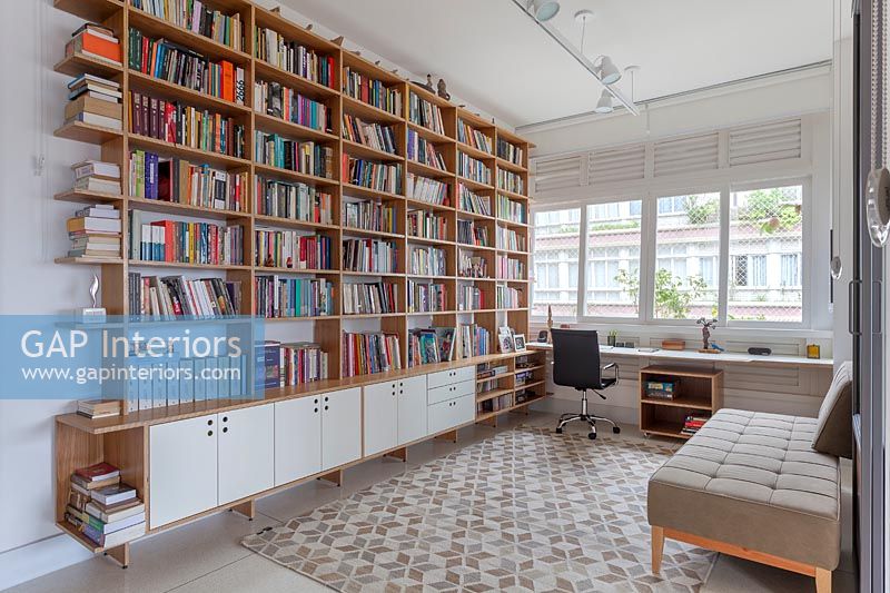 Reading area with bookshelves