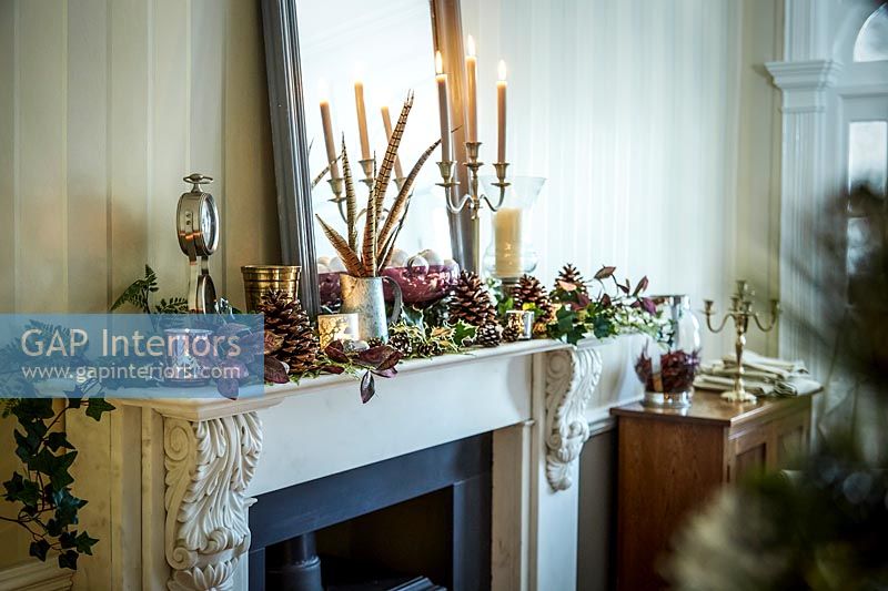 Christmas decorations on mantlepiece