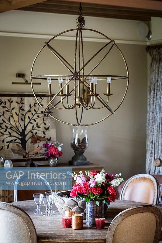 Large candelabra over dining table
