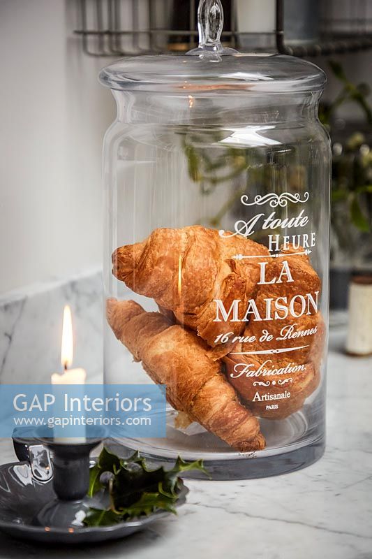 Croissants in glass container