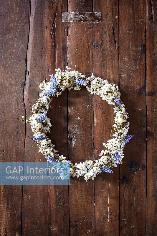 Wreath made from Muscari flowers and eggs