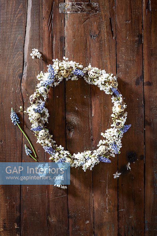 Wreath made from Muscari flowers and eggs