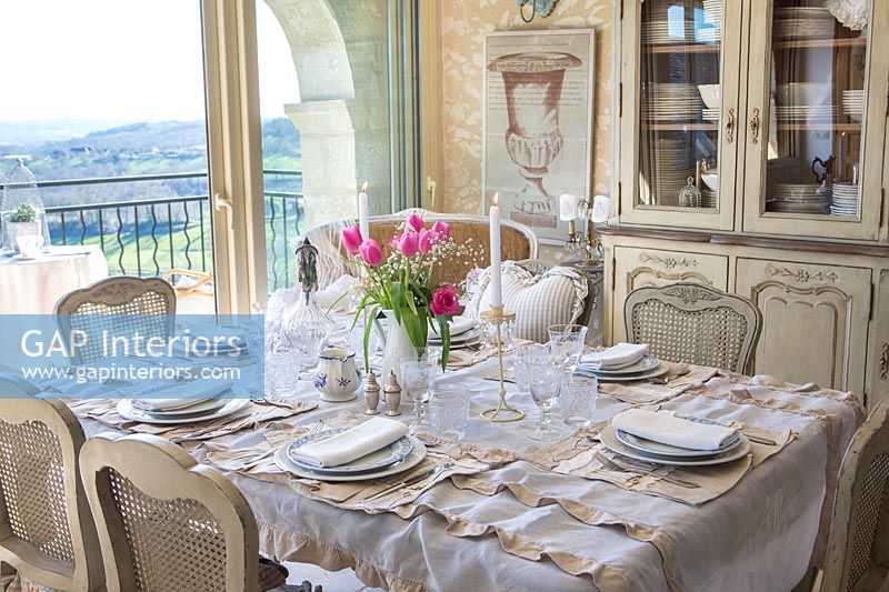 Classic country dining room with views out to countryside