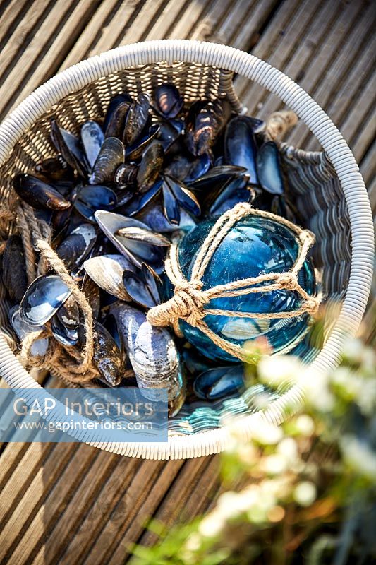 Basket of mussel shells