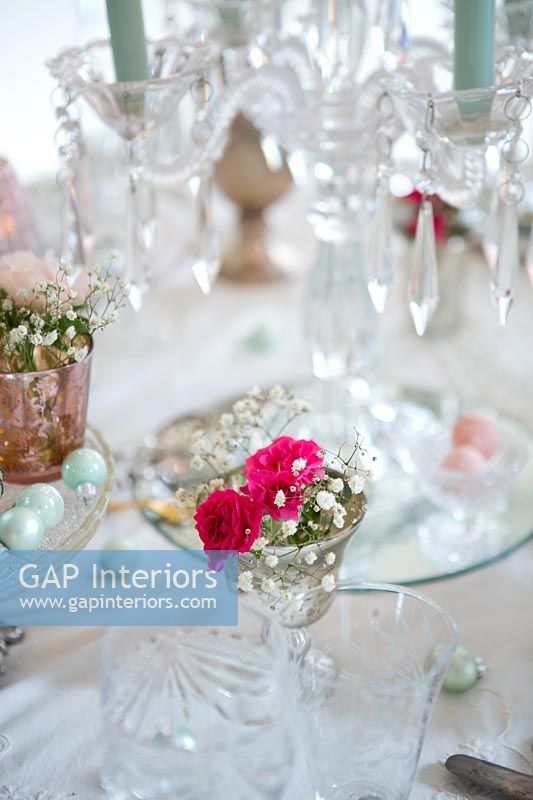 Detail of glassware on classic dining room table
