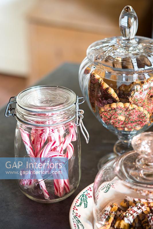 Detail of sweet treats in glass jars