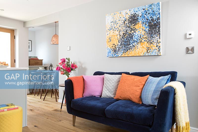 Modern open plan colourful living room