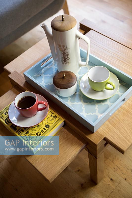 Detail of coffee cups and tray