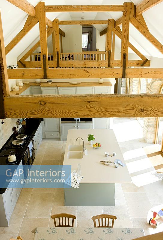 Exposed wooden beams of barn conversion