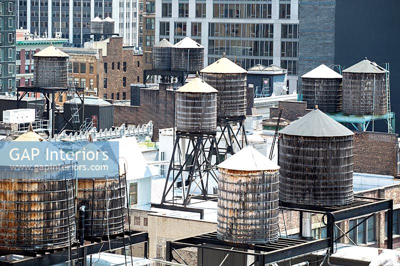 Water tanks on roof tops in New York City 