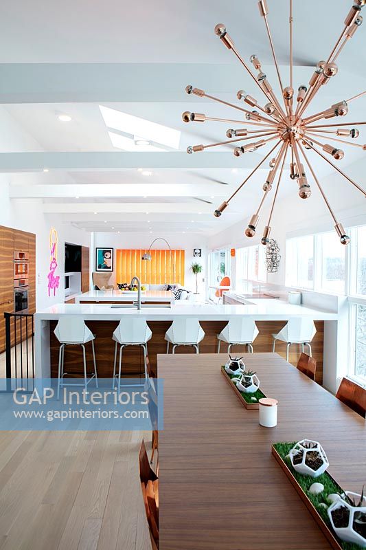 Modern wooden dining table in kitchen-diner 