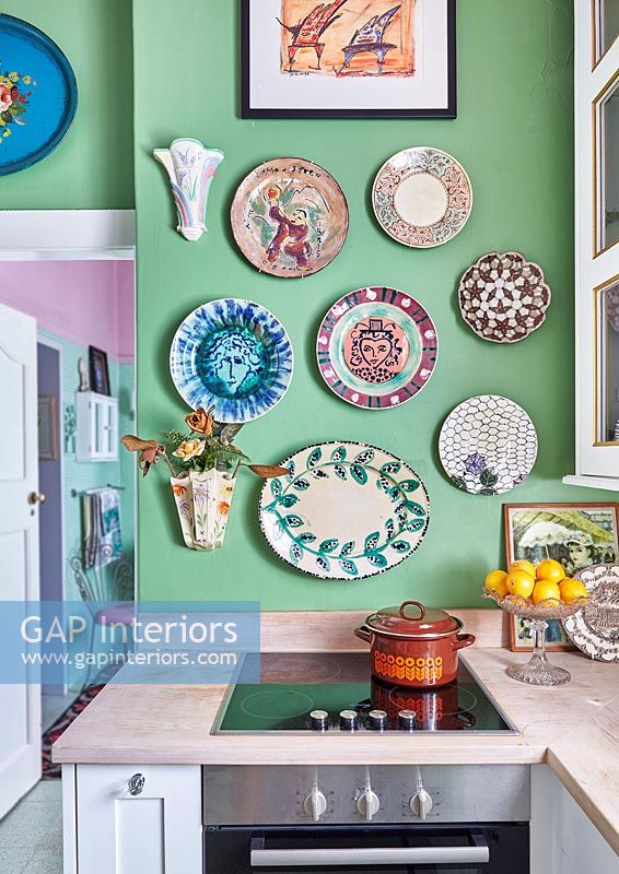 Brightly painted colourful kitchen 