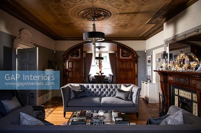Classic living room with view through internal door