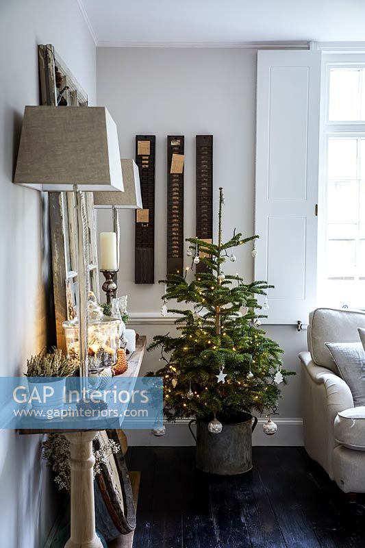 Christmas tree in modern country living room 