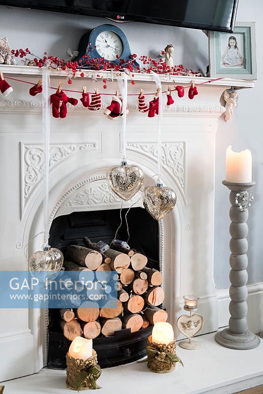 Christmas decorations on fireplace  