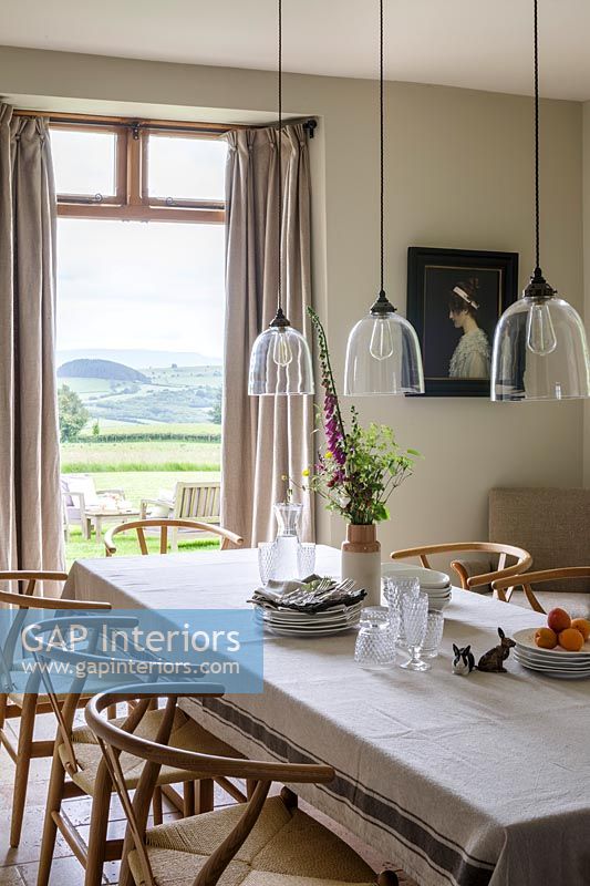 Modern country dining room with countryside views 