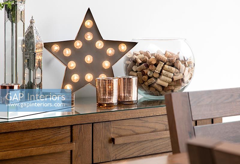 Rose gold candle holders and star light 