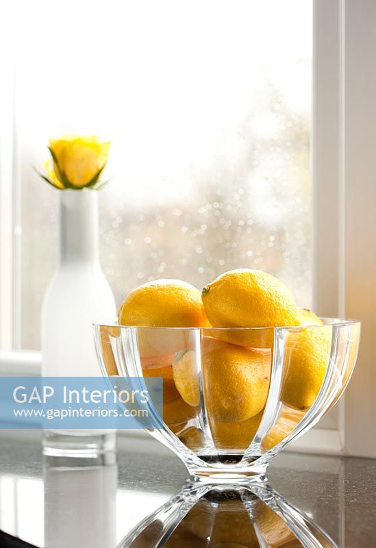 Lemons in glass bowl 