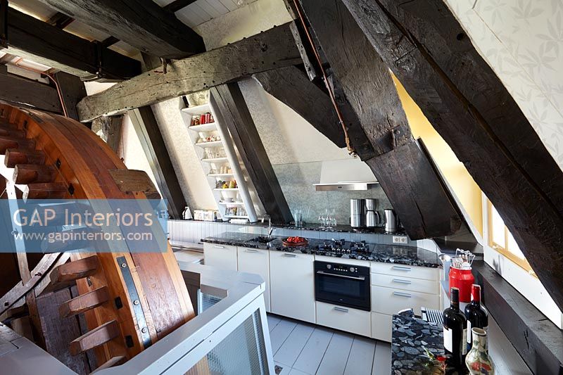 Modern kitchen in a converted C16th Dutch Windmill