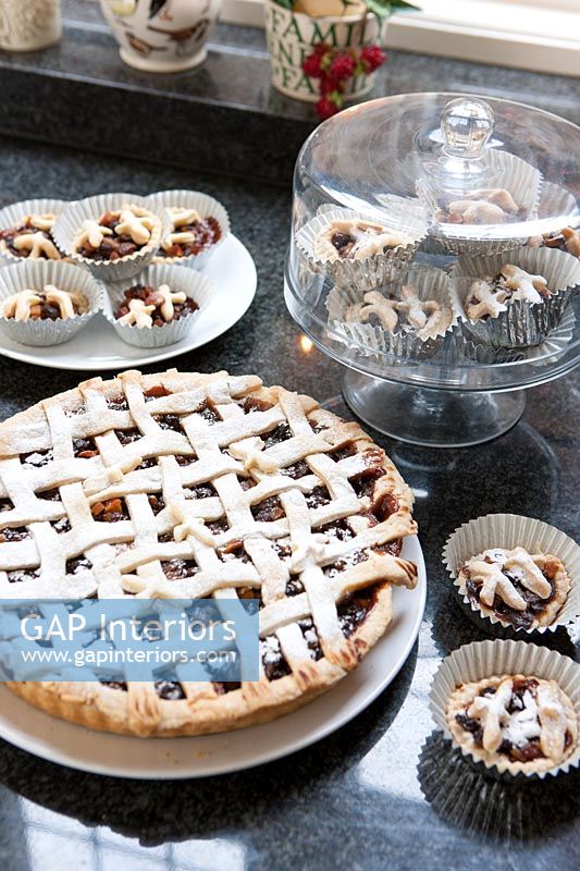 Lattice mince pies and cake stand at Christmas