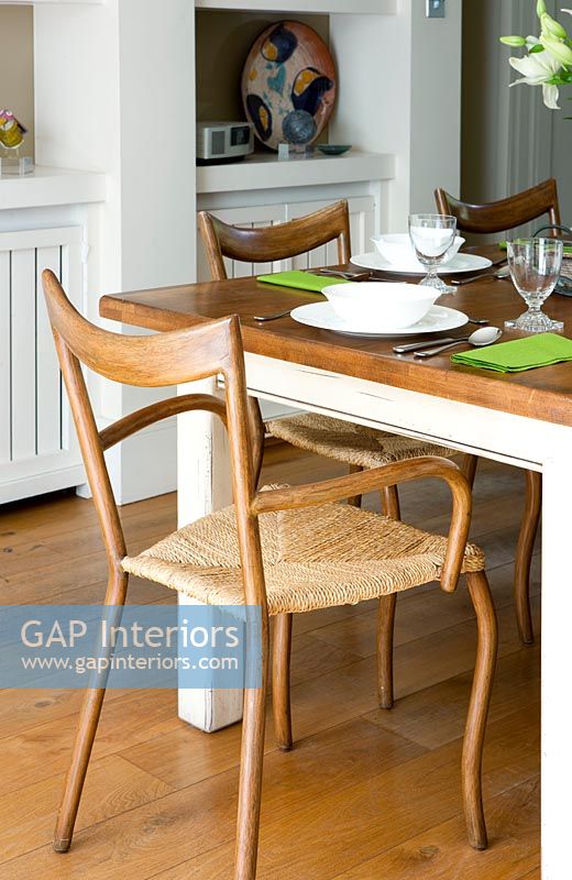 Wooden dining room chair in modern dining room 