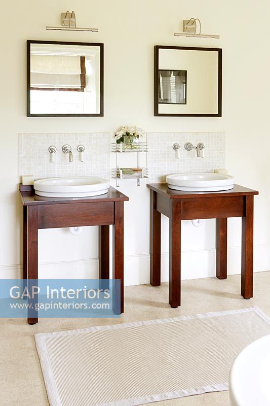 Twin sinks in country bathroom 