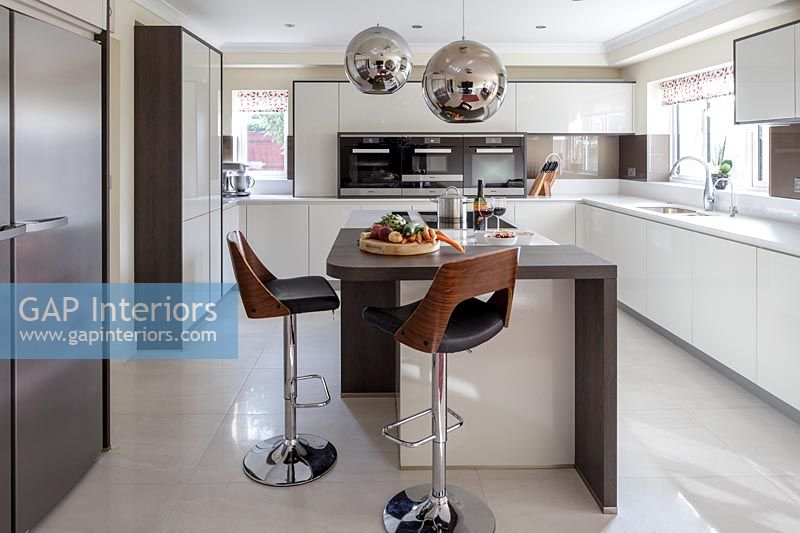 Modern kitchen - dark brown and white retro style 