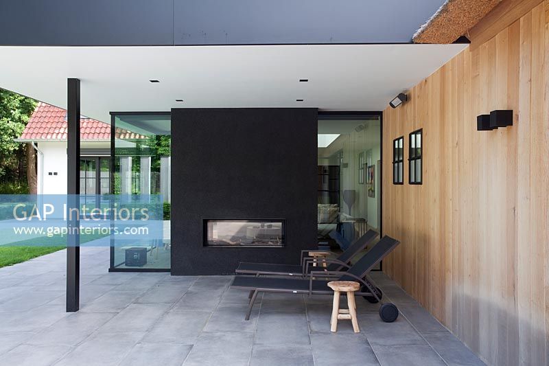 Patio in front of modern house