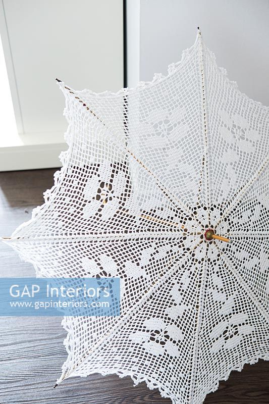 Vintage white crocheted parasol 