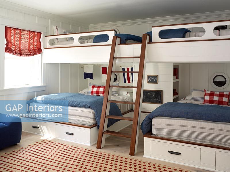 Nautical themed bedroom with ships bunk beds 