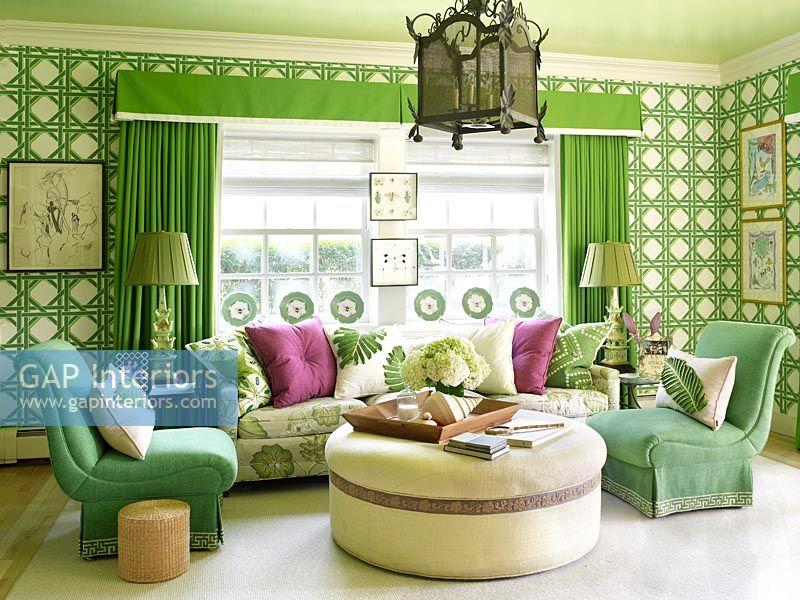 Bright green living room 