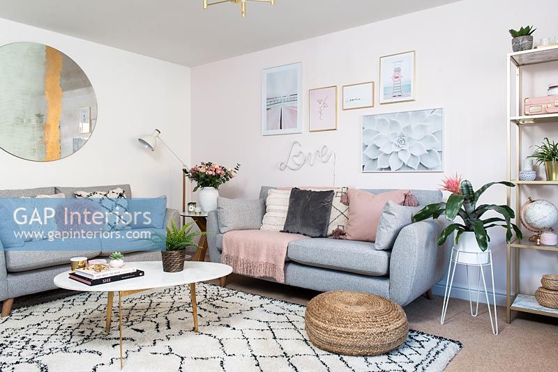 Modern pink and grey living room
