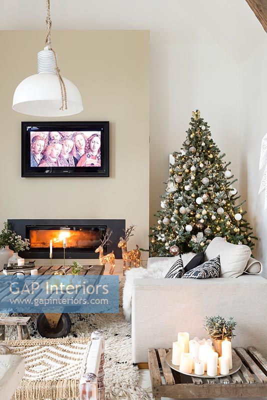 Modern living room at Christmas 