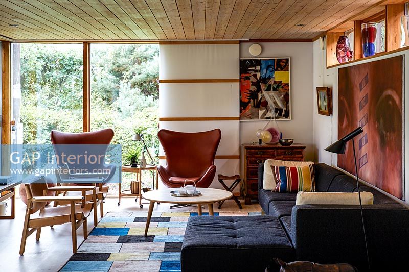 Modern living room in wooden house